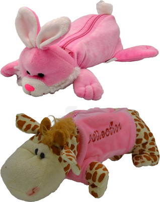 

Hrinkar Cartoon Pencil Pouch Animal and Animal Art Plastic Pencil Boxes(Set of 2, Pink, Pink, Brown, White)