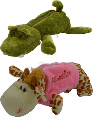 

Hrinkar Cartoon Pencil Pouch Animal and Animal Art Plastic Pencil Boxes(Set of 2, Green, Pink, Brown, White)