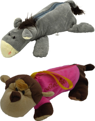 

Hrinkar Cartoon Pencil Pouch Animal and Animal Art Plastic Pencil Boxes(Set of 2, Grey, Pink, Brown, White)