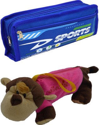 

Hrinkar Cartoon Pencil Pouch Printed and Animal Art Plastic Pencil Boxes(Set of 2, Blue, Pink, Brown, White)