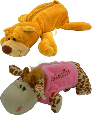 

Hrinkar Cartoon Pencil Pouch Animal and Animal Art Plastic Pencil Boxes(Set of 2, Brown, Pink, Brown, White)