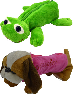 

Hrinkar Cartoon Pencil Pouch Animal and Animal Art Plastic Pencil Boxes(Set of 2, Green, Pink, Yellow, Brown, White)