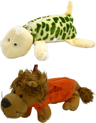 

Hrinkar Cartoon Pencil Pouch Animal and Animal Art Plastic Pencil Boxes(Set of 2, Green, Yellow, Orange)