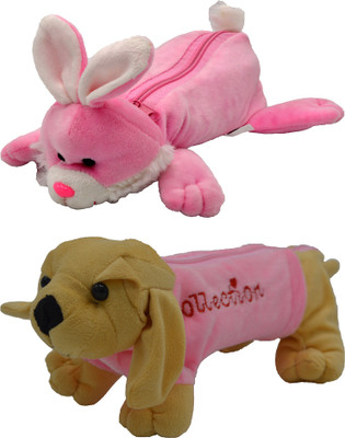 

Hrinkar Cartoon Pencil Pouch Animal and Animal Art Plastic Pencil Boxes(Set of 2, Pink, Pink, Brown)