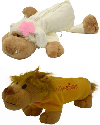 Hrinkar Cartoon Pencil Pouch Animal and Animal Art Plastic Pencil Boxes(Set of 2, Brown, Yellow, Brown)