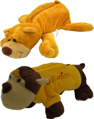 

Hrinkar Cartoon Pencil Pouch Animal and Animal Art Plastic Pencil Boxes(Set of 2, Brown, Yellow, Brown)