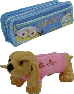 

Hrinkar Cartoon Pencil Pouch Printed and Animal Art Plastic Pencil Boxes(Set of 2, Blue, Pink, Brown)