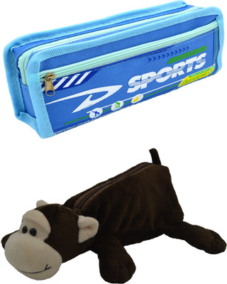

Hrinkar Cartoon Pencil Pouch Printed and Animal Art Plastic Pencil Boxes(Set of 2, Blue, Brown, White)