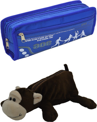 

Hrinkar Cartoon Pencil Pouch Printed and Animal Art Plastic Pencil Boxes(Set of 2, Blue, Brown, White)