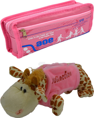 

Hrinkar Cartoon Pencil Pouch Printed and Animal Art Plastic Pencil Boxes(Set of 2, Pink, Pink, Brown, White)