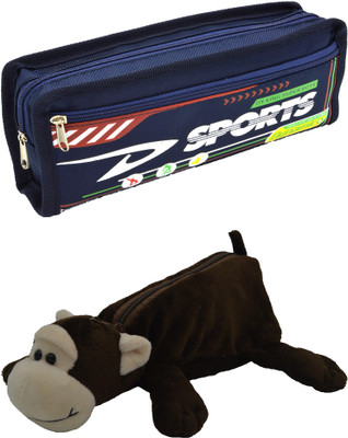 

Hrinkar Cartoon Pencil Pouch Printed and Animal Art Plastic Pencil Boxes(Set of 2, Blue, Brown, White)