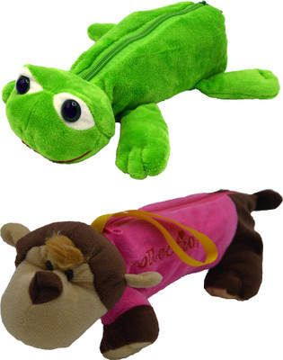 

Hrinkar Cartoon Pencil Pouch Animal and Animal Art Plastic Pencil Boxes(Set of 2, Green, Pink, Brown, White)