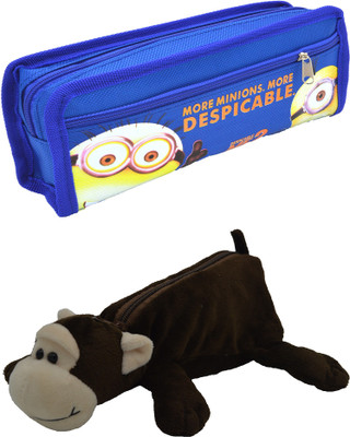 

Hrinkar Cartoon Pencil Pouch Printed and Animal Art Plastic Pencil Boxes(Set of 2, Blue, Brown, White)