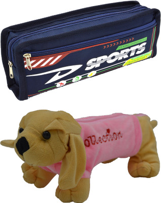 

Hrinkar Cartoon Pencil Pouch Printed and Animal Art Plastic Pencil Boxes(Set of 2, Blue, Pink, Brown)