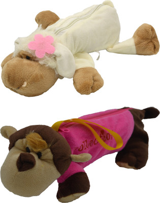

Hrinkar Cartoon Pencil Pouch Animal and Animal Art Plastic Pencil Boxes(Set of 2, Brown, Pink, Brown, White)