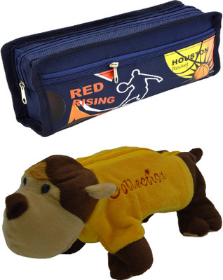 Hrinkar Cartoon Pencil Pouch Printed and Animal Art Plastic Pencil Boxes(Set of 2, Blue, Yellow, Brown)
