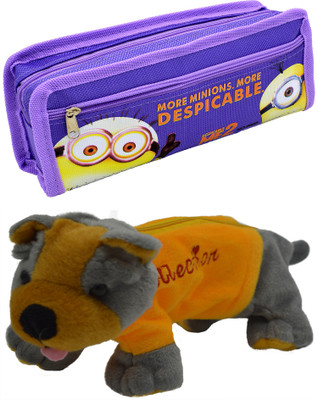 

Hrinkar Cartoon Pencil Pouch Printed and Animal Art Plastic Pencil Boxes(Set of 2, Purple, Grey, Yellow)