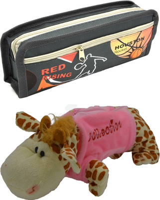 

Hrinkar Cartoon Pencil Pouch Printed and Animal Art Plastic Pencil Boxes(Set of 2, Grey, Pink, Brown, White)