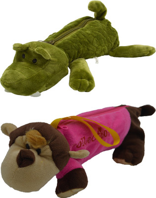 

Hrinkar Cartoon Pencil Pouch Animal and Animal Art Plastic Pencil Boxes(Set of 2, Green, Pink, Brown, White)