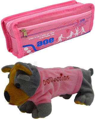 

Hrinkar Cartoon Pencil Pouch Printed and Animal Art Plastic Pencil Boxes(Set of 2, Pink, Grey, Pink, Brown)