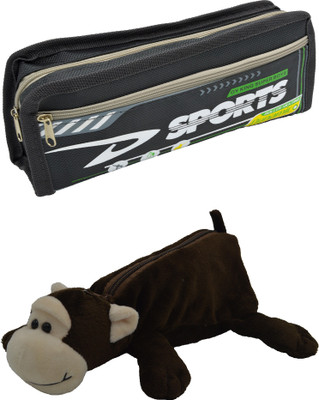 

Hrinkar Cartoon Pencil Pouch Printed and Animal Art Plastic Pencil Boxes(Set of 2, Grey, Brown, White)