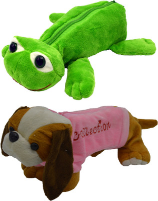 

Hrinkar Cartoon Pencil Pouch Animal and Animal Art Plastic Pencil Boxes(Set of 2, Green, Pink, Yellow, Brown)