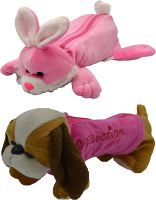 

Hrinkar Cartoon Pencil Pouch Animal and Animal Art Plastic Pencil Boxes(Set of 2, Pink, Pink, Yellow, Brown, White)