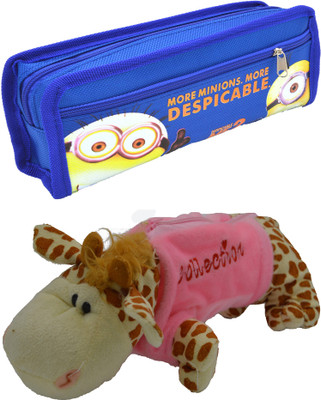 

Hrinkar Cartoon Pencil Pouch Printed and Animal Art Plastic Pencil Boxes(Set of 2, Blue, Pink, Brown, White)