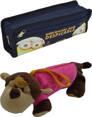 

Hrinkar Cartoon Pencil Pouch Printed and Animal Art Plastic Pencil Boxes(Set of 2, Blue, Pink, Brown, White)
