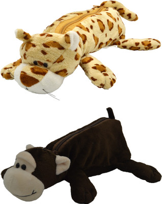 

Hrinkar Cartoon Pencil Pouch Animal and Animal Art Plastic Pencil Boxes(Set of 2, Brown, Brown, White)