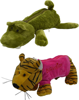 

Hrinkar Cartoon Pencil Pouch Animal and Animal Art Plastic Pencil Boxes(Set of 2, Green, Pink, Yellow)