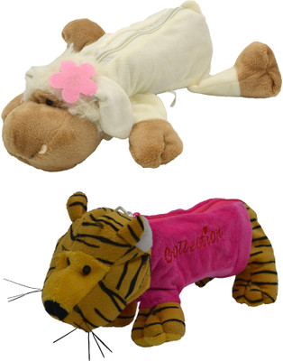 

Hrinkar Cartoon Pencil Pouch Animal and Animal Art Plastic Pencil Boxes(Set of 2, Brown, Pink, Yellow)