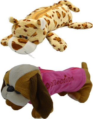 

Hrinkar Cartoon Pencil Pouch Animal and Animal Art Plastic Pencil Boxes(Set of 2, Brown, Pink, Yellow, Brown, White)