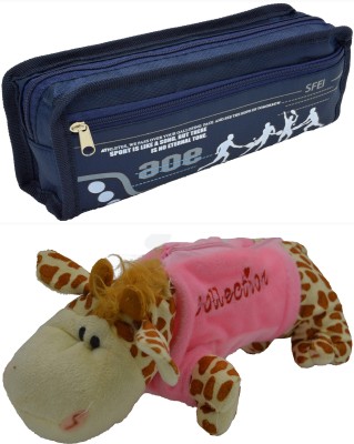 

Hrinkar Cartoon Pencil Pouch Printed and Animal Art Plastic Pencil Boxes(Set of 2, Blue, Pink, Brown, White)