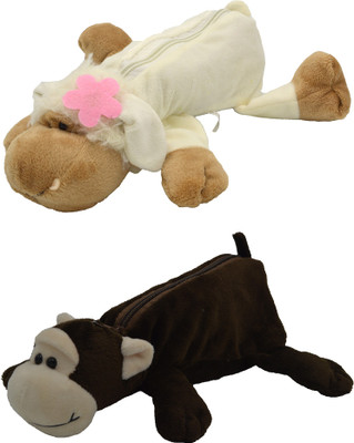 

Hrinkar Cartoon Pencil Pouch Animal and Animal Art Plastic Pencil Boxes(Set of 2, Brown, Brown, White)