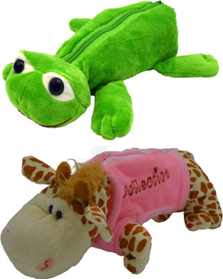 

Hrinkar Cartoon Pencil Pouch Animal and Animal Art Plastic Pencil Boxes(Set of 2, Green, Pink, Brown, White)