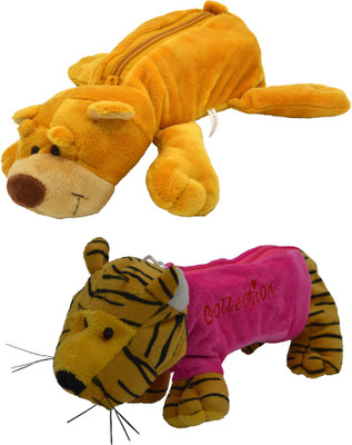 

Hrinkar Cartoon Pencil Pouch Animal and Animal Art Plastic Pencil Boxes(Set of 2, Brown, Pink, Yellow)