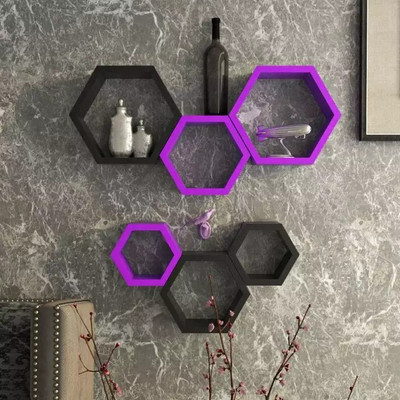 

Onlineshoppee Hexagonal MDF Wall Shelf(Number of Shelves - 6, Black, Purple)