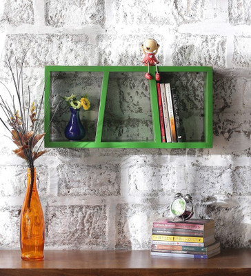 La Stella Green Mango Wood Horizontal Three Part Wall Shelves Wooden Wall Shelf(Number of Shelves - 4, Green)