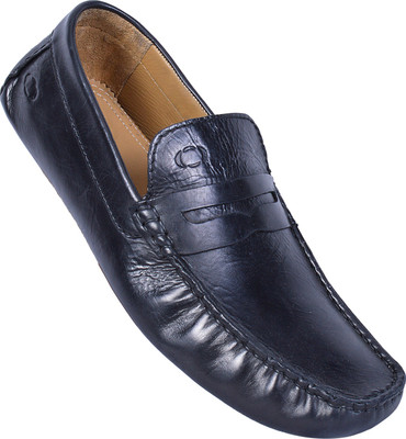 RSI Men's Black Leather Loafers For Men(Black