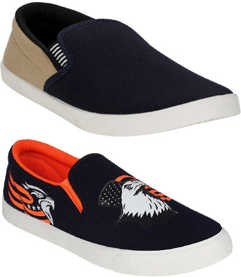 

Chevit Men's Combo Pack of 2 Loafers For Men(Black, Orange