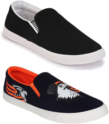 

Chevit Men's Combo Pack of 2 Loafers For Men(Black, Orange