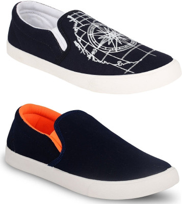 

Chevit Men's Combo Pack of 2 Loafers For Men(Black, White, Black & orange