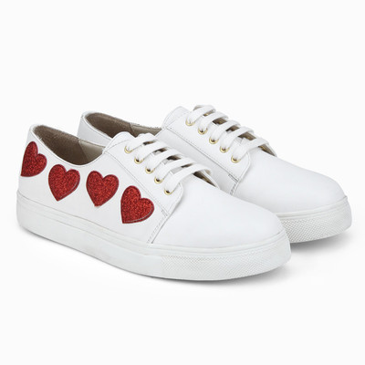 

Bootico and Co. White Heart Sneakers Sneakers For Women(White