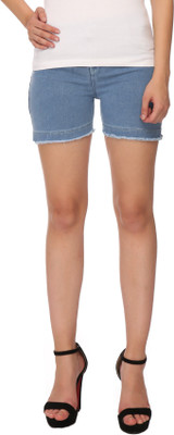 Fourgee Solid Women Denim Blue Denim Shorts