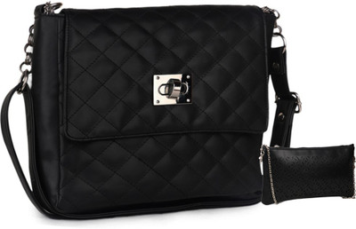 

Goldmine Girls Casual Black PU, Polyester Sling Bag