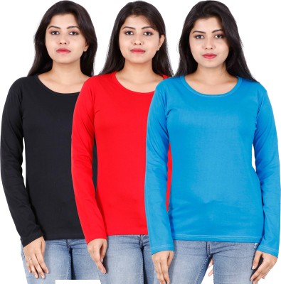 Fleximaa Solid Women Round Neck Multicolor T-Shirt
