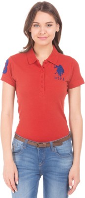 U.S. POLO ASSN. Solid Women Polo Neck Red T-Shirt