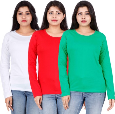 Fleximaa Solid Women Round Neck Multicolor T-Shirt