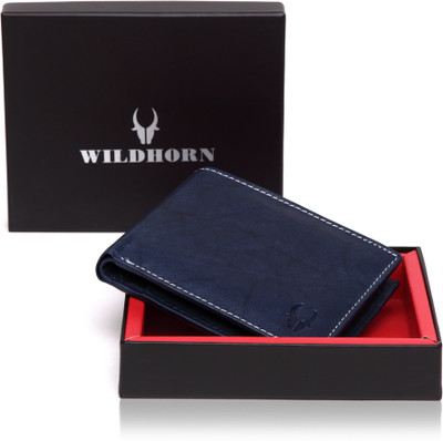 WildHorn Men Blue Genuine Leather Wallet(8 Card Slots)